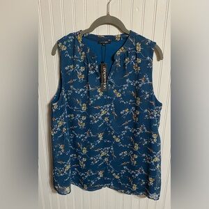 NWT PAPERMOON SLEEVELESS LINED TEAL FLORAL BLOUSE SIZE XS